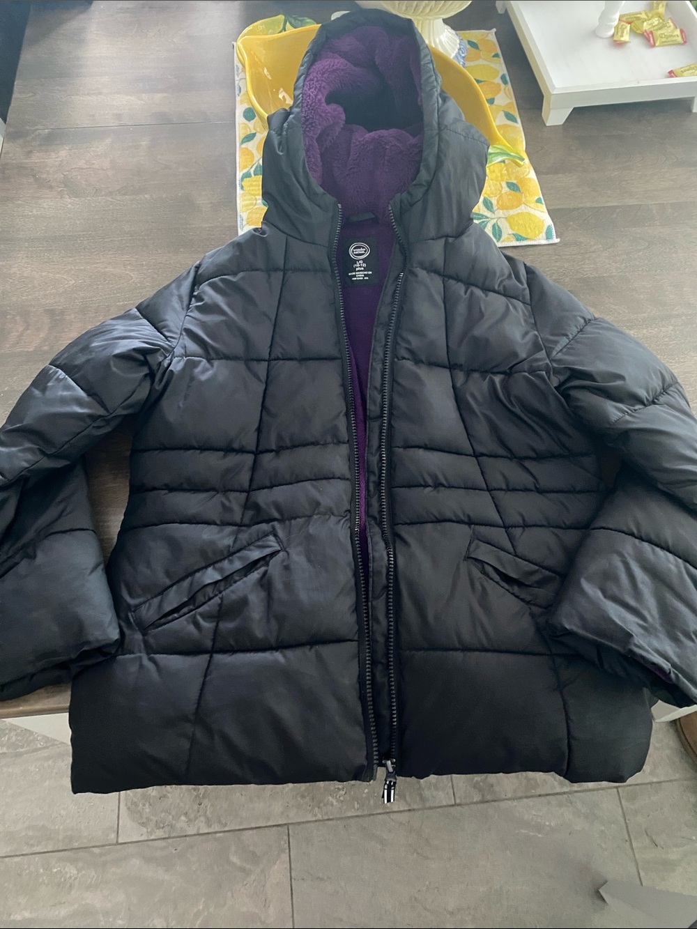 wonder nation Black Coat with Purple Fleece Lining